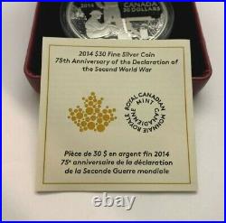 2014 Canadian $30 Fine Silver Coin 75th Ann. Of The 2nd WW (923)