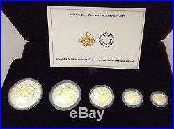 2014 Fractional SetCanada Maple Leaf Silver 5 Coin 24K Gold Gilded Free ship