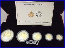 2014 Fractional SetCanada Maple Leaf Silver 5 Coin 24K Gold Gilded Free ship
