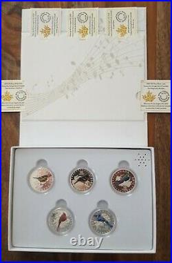 2015 $10 Colorful Songbirds of Canada Fine Silver 5 Coin Set with Music Box