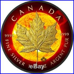 2015 1 Oz Silver $5 SOLAR FLARE MAPLE LEAF Coin, Ruthenium AND GOLD