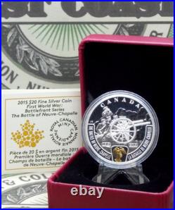 2015 $20 Canada WWI Battlefront BATTLE of NEUVE-CHAPELLE 1oz Silver Case & COA