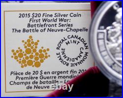 2015 $20 Canada WWI Battlefront BATTLE of NEUVE-CHAPELLE 1oz Silver Case & COA