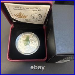 2015 $20 Canadian Icons Polar Bear 1 oz Pure Silver Coin with Jade