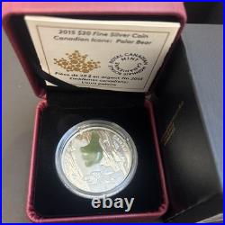 2015 $20 Canadian Icons Polar Bear 1 oz Pure Silver Coin with Jade
