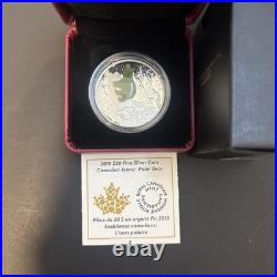2015 $20 Canadian Icons Polar Bear 1 oz Pure Silver Coin with Jade