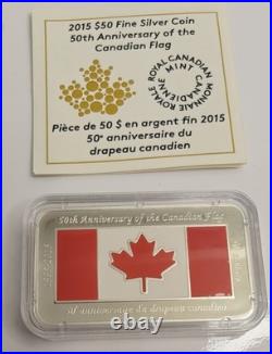 2015 $50 The Canadian Flag, 50th Anniversary Pure Silver Coin