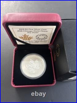 2015 $5 Maple Leaf ANA Privy Chicago Violet Pure Silver Coin