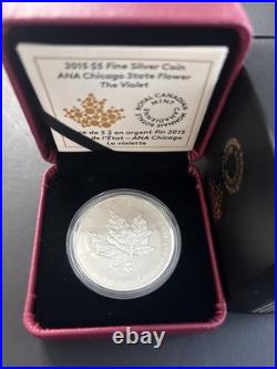 2015 $5 Maple Leaf ANA Privy Chicago Violet Pure Silver Coin 2015 $5 Maple Leaf ANA Privy Chicago Violet Pure Silver Coin