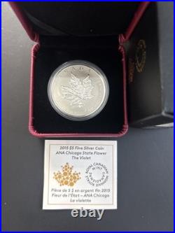 2015 $5 Maple Leaf ANA Privy Chicago Violet Pure Silver Coin