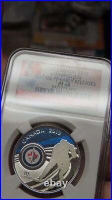 2015 CANADA Winnipeg Jets NHL 1/2 oz NGC PF 69 REVERSE PROOF Silver $10 Coin