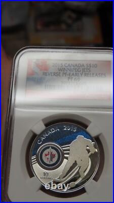 2015 CANADA Winnipeg Jets NHL 1/2 oz NGC PF 69 REVERSE PROOF Silver $10 Coin