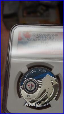 2015 CANADA Winnipeg Jets NHL 1/2 oz NGC PF 69 REVERSE PROOF Silver $10 Coin
