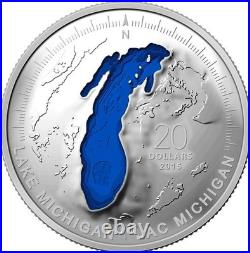 2015 Canada $20 1oz Silver, The Great Lakes Lake Michigan. Coin & COA Only