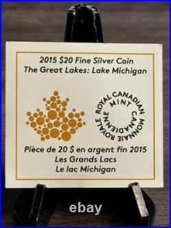 2015 Canada $20 1oz Silver, The Great Lakes Lake Michigan. Coin & COA Only