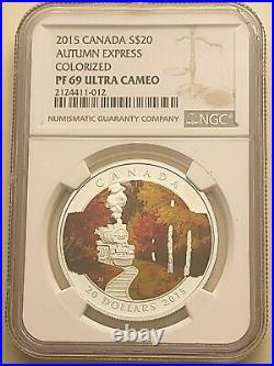 2015 Canada $20 Autumn Express Silver coin NGC Rated PF 69 Ultra Cameo Top Pop