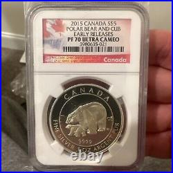2015 Canada $5 Fine Silver 1 Oz Coin Polar Bear and Cub PF 70 NGC Ultra cameo 2015 Canada $5 Fine Silver 1 Oz Coin Polar Bear and Cub PF 70 NGC Ultra cameo