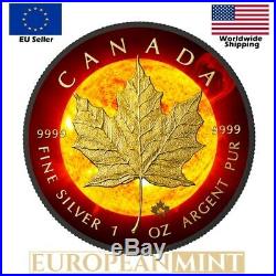 2015 Canada $5 SOLAR FLARE MAPLE Leaf 24k Gold & Ruthenium 1 Oz Silver Coin