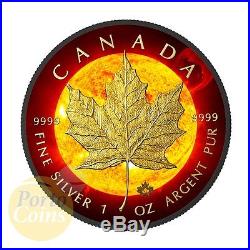 2015 Canada $5 SOLAR FLARE MAPLE Leaf 24k Gold & Ruthenium 1 Oz Silver Coin NEW