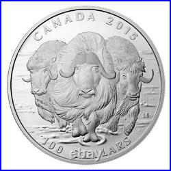 2015 Canada 99.99 % Fine Silver MUSK OX Coin $100 Face Value Matte Proof NIB COA