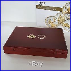 2015 Canada Big Coin Series 6x 5 oz Gold-Plated Silver Coins & Wooden Box