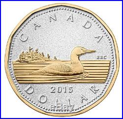2015 Canada Big Coins Series #1 Loonie Dollar 5 Ounce Silver Gold Plated Proof