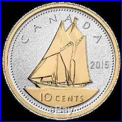 2015 Canada Big Coins Series #3 Bluenose 10 Cents 5 Oz Silver Proof Gold Plated