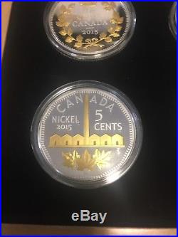 2015 Canada Legacy of Canadian Nickel 1oz. 9999 Silver Gold Plated 6 Coin Set