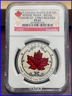 2015 Canada Silver Maple Leaf Enameled 1oz Silver Coin Proof Incuse NGC PF69