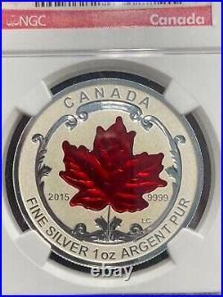 2015 Canada Silver Maple Leaf Enameled 1oz Silver Coin Proof Incuse NGC PF69