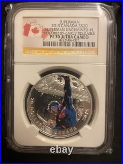 2015 Canada Superman Action Comics #2 Unchained Colorized Silver Coin NGC PF70
