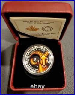 2015 Limited Edition Canada Year of the Sheep Fine Silver $5 Proof Color Coin