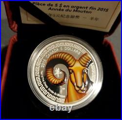 2015 Limited Edition Canada Year of the Sheep Fine Silver $5 Proof Color Coin