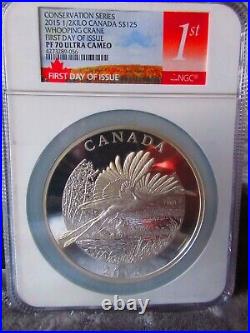 2015 WHOOPING CRANE Conservation Series 1/2 KG Silver Coin $125 Canada RCM PF70