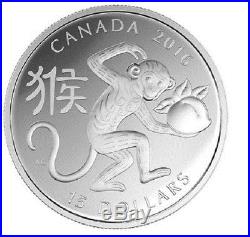 2016 $15 Canada Lunar Year of the Monkey 99.99% 1 oz Silver Proof Coin RCM
