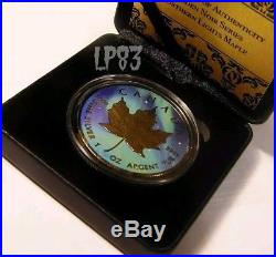 2016 1 Oz Silver 5$ NORTHERN LIGHTS MAPLE LEAF Coin WITH 24K BLACK RUTHENIUM