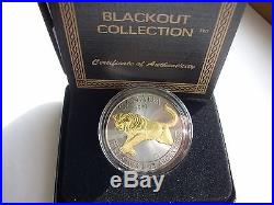 2016 1 Oz Silver Coin Cougar Canadian Blackout Collection Black Ruthenium-24kt