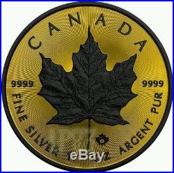 2016 1 Oz Silver MAPLE LEAF SHADOW Coin WITH Ruthenium AND 24K GOLD GILDED