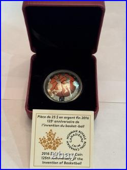 2016 1oz SILVER $25 CANADIAN COIN. 125TH ANNIV OF THE INVENTION OF BASKETBALL