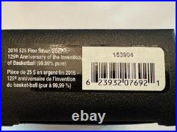 2016 1oz SILVER $25 CANADIAN COIN. 125TH ANNIV OF THE INVENTION OF BASKETBALL