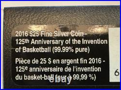 2016 1oz SILVER $25 CANADIAN COIN. 125TH ANNIV OF THE INVENTION OF BASKETBALL