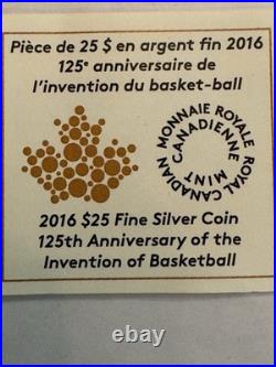 2016 1oz SILVER $25 CANADIAN COIN. 125TH ANNIV OF THE INVENTION OF BASKETBALL