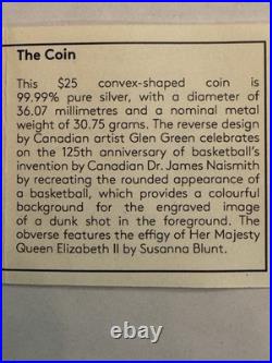 2016 1oz SILVER $25 CANADIAN COIN. 125TH ANNIV OF THE INVENTION OF BASKETBALL