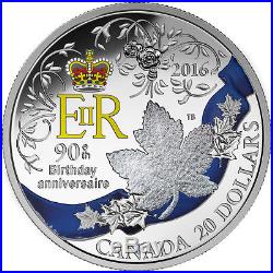 2016 $20 1oz. FINE SILVER COIN QUEEN ELIZABETH II 90TH BIRTHDAY CANADA
