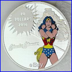 2016 $20 DC Comics Originals WONDER WOMAN, 99.99% Pure Silver Color Proof Coin