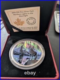 2016 $30 Fine Silver Coin Nothern Lights in the Moonlight