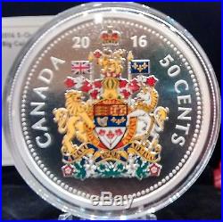 2016 5OZ Pure Silver Proof 50Cent Big Coin Canada Coat of Arms. Mintage 1500