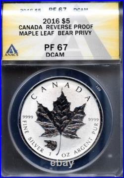 2016 $5 Silver Canadian Maple Bear Privy Rev PF67 DCAM ANACS # 7967981 + Bonus