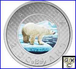 2016 5oz Color Polar Bear-Big Coin Series Prf $2 Silver Coin. 9999Fine(NT)(17768)