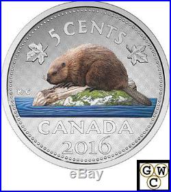 2016 5oz Colorized'Beaver Big Coin Series' 5-Cent Silver Coin (17675)